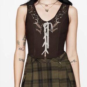 Disturbia Abellona Embroidered Tie Up Corset Top
